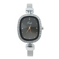 Elegante orologio da donna in maglia argento con castone in strass e quadrante ovale nero - Nero