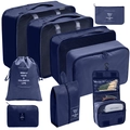 8-piece travel luggage organizer set in navy blue with mesh packing cubes and shoe bag - Digital & Toiletry 9-Piece Set / Navy Blue