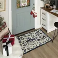 Zerbino natalizio con renne e fiocchi di neve blu navy su base color crema - 40*60cm【Velluto Delicato】 / Zerbino di Natale-4
