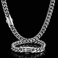 Conjunto de collar y pulsera de cadena cubana de acero plateado con cierre de cruz y circonitas - Pulsera 7 Pulgadas (17.78cm) / Color Acero