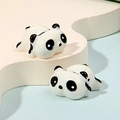 Miniature resin panda figurine in black and white finish for micro landscape decor - Lying Panda