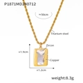 Goldene Gliederkette mit Zirkon-Quadratanhänger aus Titanstahl und Kupferlegierung - Rechteckiger Zirkonia-Kordelketten-Stil / P1871-Goldene Halskette