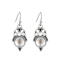 Retro antique silver drop earrings with iridescent moonstones and vintage patterns - Antique Silver Amber Dazzling (K-1249)
