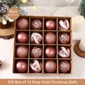 Set da 16 palline di Natale oro rosa 6cm con texture opache, glitterate e sfaccettate - 16 Pezzi In Scatola / Oro Rosa 6cm 16 Pezzi