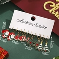 5-pair set of Christmas alloy earrings featuring Santa Claus, hat and green tree charms - Santa House Christmas Tree Set-SD61350-2