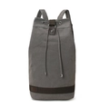 Gray canvas cylindrical drawstring backpack with brown leather strap and ribbon trim - Large / Gray