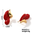 Macro detail of red and gold water drop earrings showing dimensions 2.9cm by 1.5cm - Red (E01675-1)