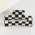 Classic black and white checkerboard pattern hair claw clip with rectangular cutout - Black & White Checkerboard