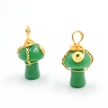 Pendentifs champignons verts en cristal naturel avec fil doré fait à la main - Aventurine Verte Ton Or