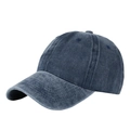 Classic washed navy blue cotton baseball cap with retro distressed denim texture - Washed Navy
