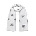 Winter white shawl featuring black highland bull print and delicate fringe edges - 70*180cm / White