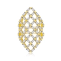 Chunky gold-plated hollow mesh ring with sparkling rectangular cubic zirconia stones - US 6 / Gold