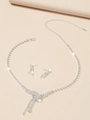 Set di collana e orecchini da sposa in strass argento con ciondolo scintillante - DTN14026244S-Stile Fiore a Frangia con Strass a Filo Singolo