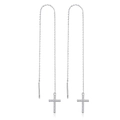 925 Sterling silver cross pendant drop earrings with sparkling cubic zirconia stones - Cross Ear Threaders (1059) - Pair / Platinum Silver (#16)