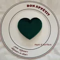Dark green velvet heart accessory measuring 8.5x8cm on a vintage white plate - Heart-01 (Dark Green)