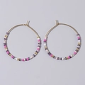 Bohemian gold hoop earrings with handmade purple and pink seed beads for women - Purple Pink White (FG-E24031301F)