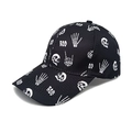 Detail of black baseball cap with white skull, skeleton hands, and BOO print design - M (56-58cm) / Black