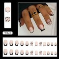 French black tip press-on nails with heart pattern and medium square shape 24pcs - Black Heart French Style (W422) / 24 Pieces (With Glue)