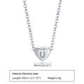 Stainless steel heart pendant necklace with letter U, silver finish 45cm chain - 40+5cm / Steel-Letter U
