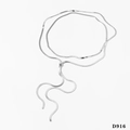 Adjustable silver double layered snake chain necklace with slider bead and tassels - 119cm Double Layer Pull-Adjustable Necklace (D916) / Silver