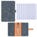 Raccoglitore budget A6 in pelle PU blu con 6 anelli e buste con cerniera - Blu + 6 Tasche con Cerniera