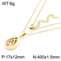 Collier en acier titane avec pendentif goutte en zircon rose et fini doré - Collier Or