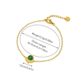 Detailed view of gold plated stainless steel bracelet with green stone and measurements - Crescent Moon Malachite - Bracelet 12