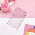 Transparent hard card holder featuring a pink wavy border and a top lanyard hole - No Accessories / Pink