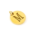 Golden titanium steel round pendant with hollow letter M design and polished finish - Letter M (M-Pendant)