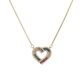 Collana con ciondolo a cuore dorato con cristalli arcobaleno e bordo in zirconi - Zirconia Rettangolare Arcobaleno