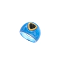 French design blue marble resin square ring with black gemstone and gold trim - Gold Blue