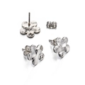 Polished silver flower stud earring components with loop for DIY jewelry making - 12mm Flower / Steel