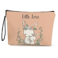 Borsa cosmetica in tela rosa con stampa di coniglietti carini e scritta Little Love - Mamma Coniglio e Piccolo Rosa (Little Love)