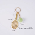 Porte-clés mini raquette de tennis dorée avec balle verte et détails de dimensions - 2cm Petit / Raquette Or + Balle Vert Clair 2cm