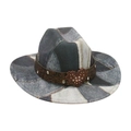 Western vintage patchwork denim cowboy hat with large rhinestone heart buckle - One Size / Black [Heart Rhinestone Buckle]