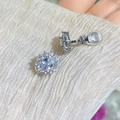 Elegant silver cluster earrings with oval AAA zircon and clip-on backings for women - Clip-On Earrings / White
