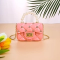 Pink diamond quilted jelly bag with pearl handle and gold chain shoulder strap - Pink
