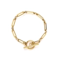 Detail of gold paperclip chain bracelet with a classic OT toggle clasp on white background - Gold Bracelet