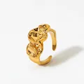 Minimalist irregular crumpled molten gold open ring with a textured metallic finish - Gold Style (B573)