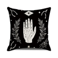 Close-up of Halloween occult cushion cover showing astrology palm and evil eye print - Vintage Divination Palm