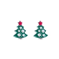 Detailed view of green Christmas tree earrings with colorful rhinestones and gold stars - A138-17 Green Christmas Tree
