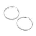 Boucles d'oreilles créoles perlées en argent poli avec petites billes d'acier - 39mm Couleur Acier