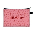 Pink heart-patterned Valentine's makeup bag with I HEART YOU text and black zipper - Pink Heart and Letter Style (14)