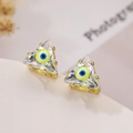 Modieuze gouden driehoek oorknopjes met zirkoon boze oog patroon voor dames, trendy sieraad - Blauwe Gele Groene Boze Oog