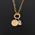 Elegant gold stainless steel initial N letter necklace with sparkling crystal pendant - Letter N / Gold