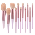 Set de 11 brochas de maquillaje rosa con virolas de oro rosa para polvos y sombras - Juego de 11 / Rosa