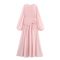 Abito lungo in chiffon rosa con maniche a lanterna e elegante design a pieghe - S / Rosa