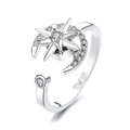Silver plated spinner ring featuring paved crescent moon and star with zircon accents - Eight-Point Star Spinner