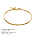 18K gold plated stainless steel box chain bracelet with rectangular pendant and lobster clasp - 15+2cm / Box Chain 1.5mm / 18K Gold