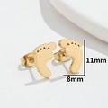 Cute gold baby footprint stud earrings for women, 11mm x 8mm minimalist metal jewelry - Footprint Gold